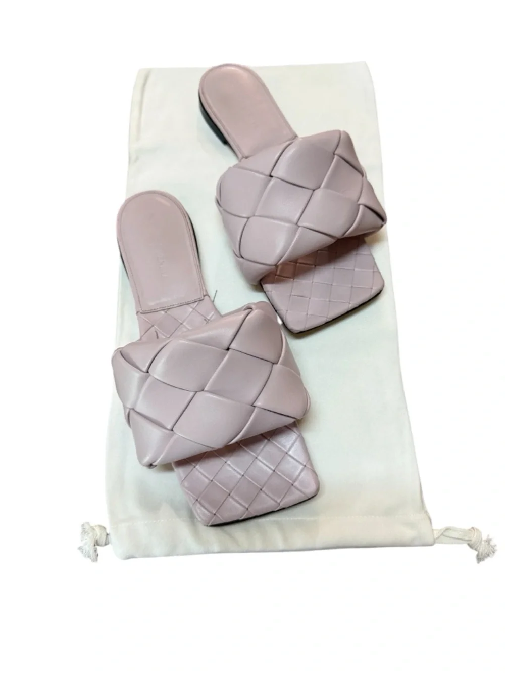 Bottega Veneta Lido Flat Sandals Grape Woven Leather Square Toe EU 38 US 8 - Picture 6 of 11